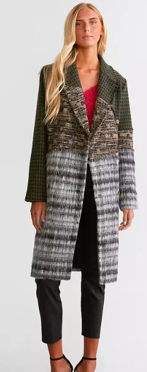 MISS ME Formal Tweed Coat with Plaid