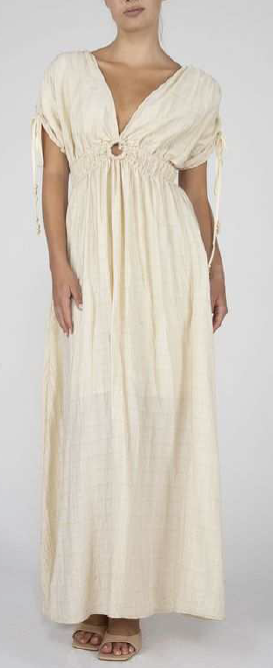 MISS ME Flowy Maxi Dress with Smocked Waist & Tassels