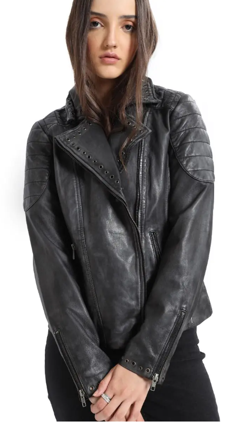 MYRA Embroidered Biker Leather Jacket