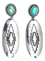 ABCO 3" Oval Aztec Stamped Earring on Turquoise Post
