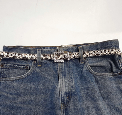 AXESORIA WEST Crystal Buckle in Leopard Hair Leather Belt