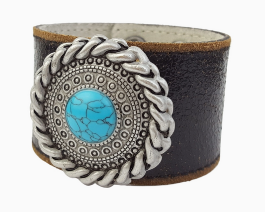 AXESORIA WEST Vintage Distressed Leather Band with Round Concho