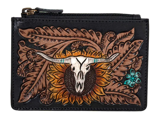 ABCO Longhorn Flower Mini Hand-Tooled Card Holder