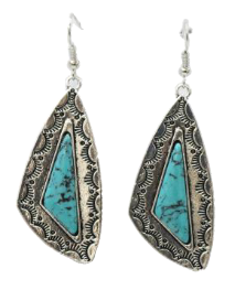 ABCO 2.5" Burnished Silver Stamped Earring with Turquoise Stone