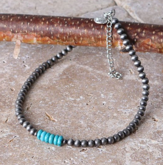 ABCO Faux Navajo Pearl Choker with Turquoise Accent