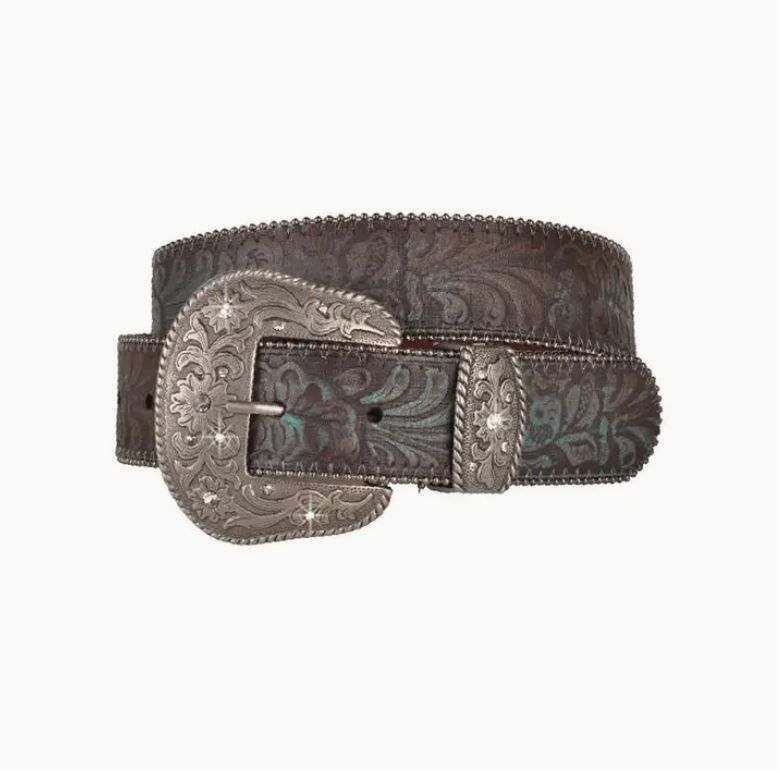 ABCO Turquoise Tinted Western Rhinestone Buckle Belt