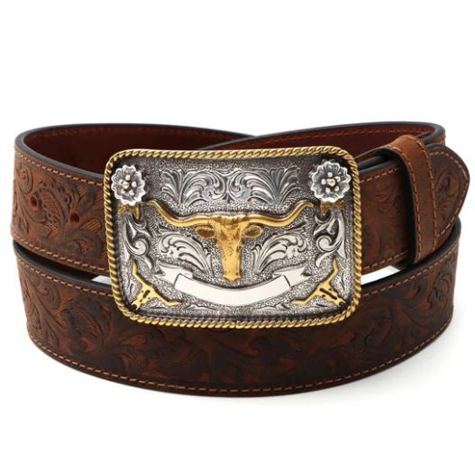 ABCO Tooled With Square Longhorn Buckle Belt