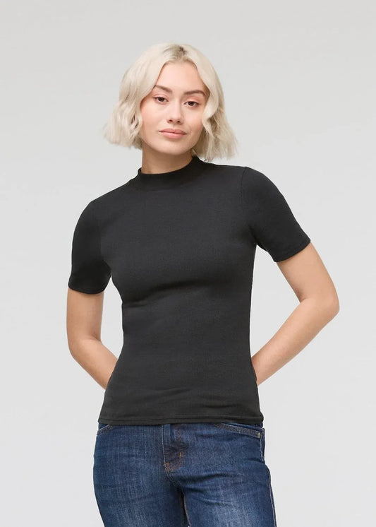 DUER Ribbed Pima Mock Neck Tee