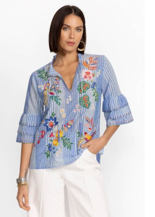 JOHNNY WAS Ruffle Sleeve Blouse