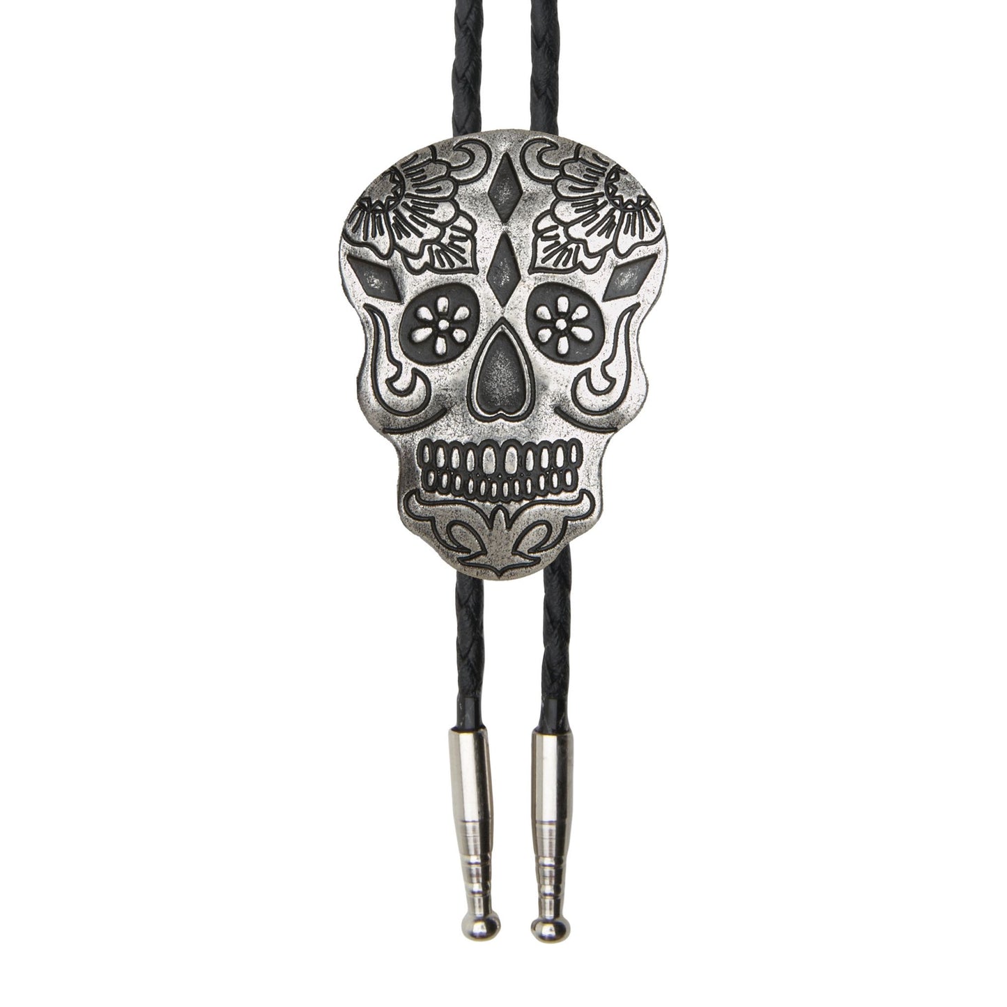 ABCO Antique Silver Day of the Dead Skull Bolo Tie