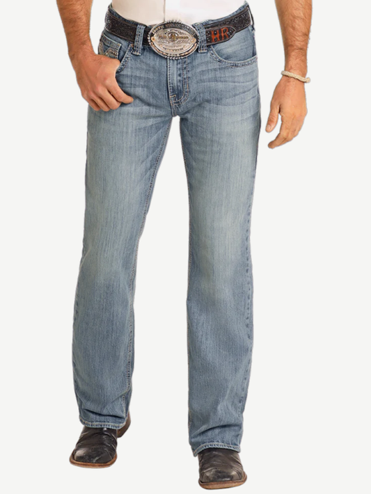 ROCK & ROLL LADDER EMB PISTOL STRAIGHT MEDIUM WASH DENIM