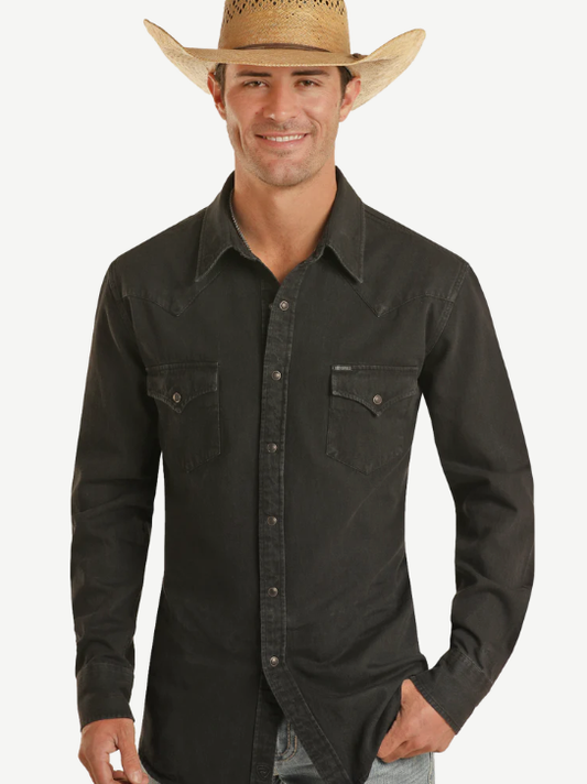 ROCK & ROLL Denim Solid Snap Shirt