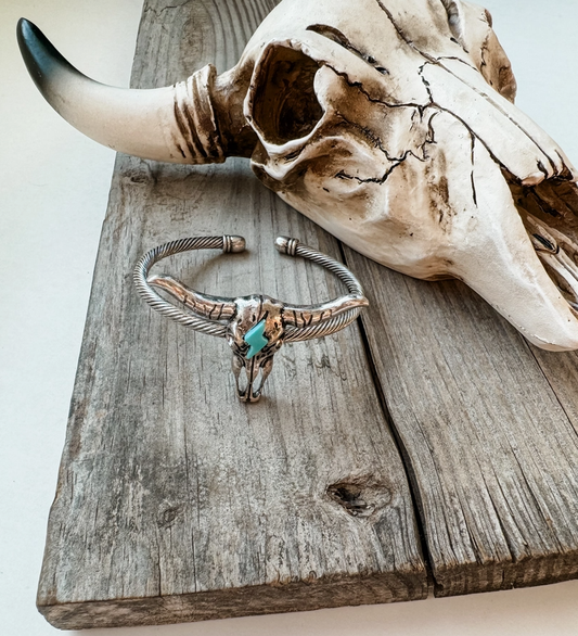 ABCO Western Steer Skull with Thunder Stone Cuff Bracelet