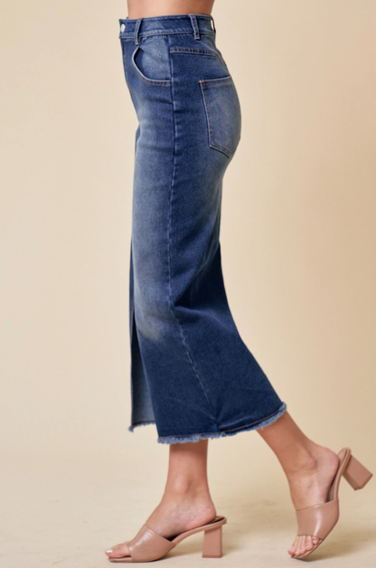 SAINTS & HEARTS Midi Front Slit Denim Skirt