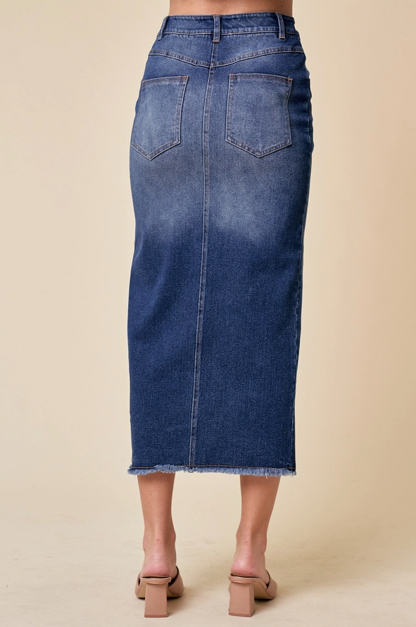 SAINTS & HEARTS Midi Front Slit Denim Skirt