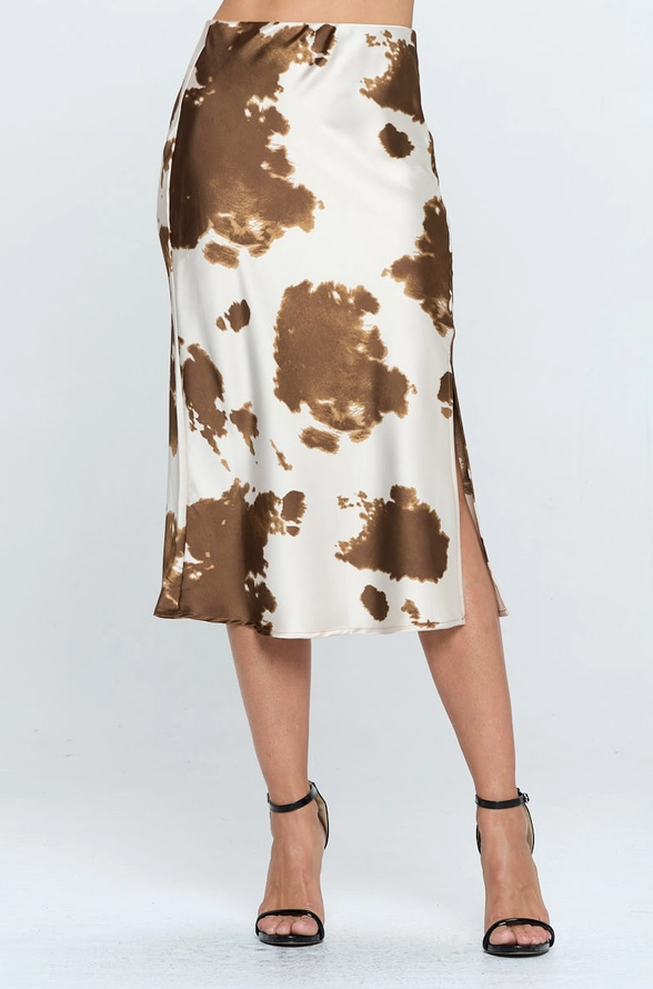 RENEE C. Print Satin Midi Skirt with Slit