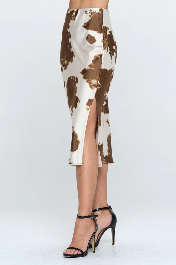 RENEE C. Print Satin Midi Skirt with Slit