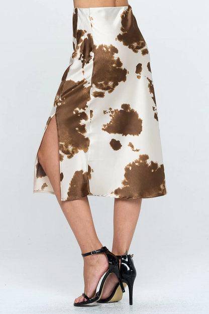 RENEE C. Print Satin Midi Skirt with Slit