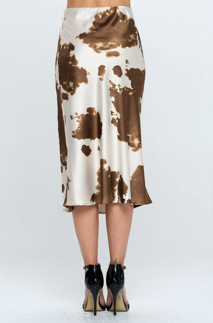 RENEE C. Print Satin Midi Skirt with Slit