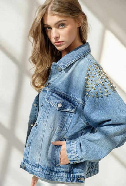 BLUE B Shoulder Studded Denim Jacket