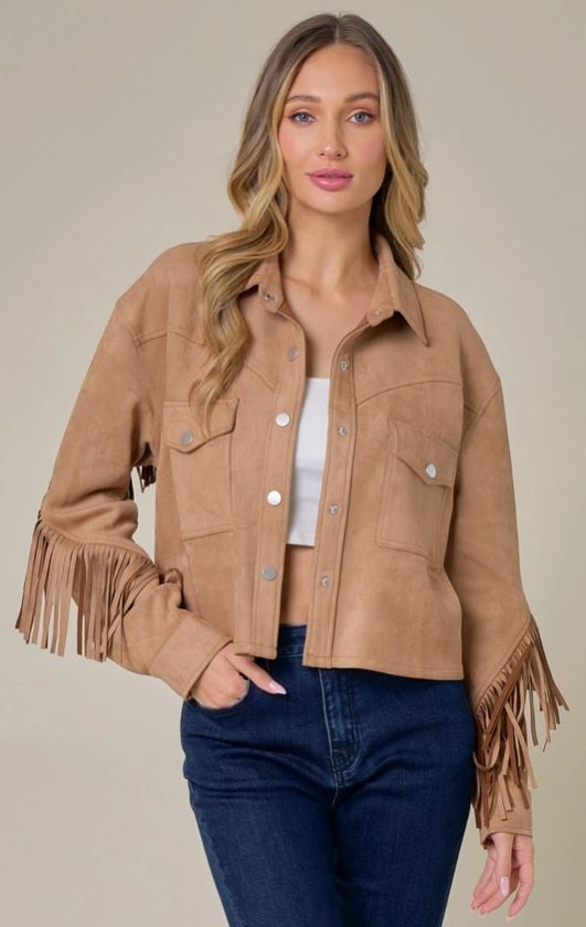 SAINTS & HEARTS Button Down Suede Fringe Jacket