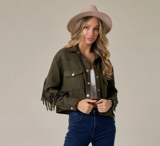 SAINTS & HEARTS Button Down Suede Fringe Jacket