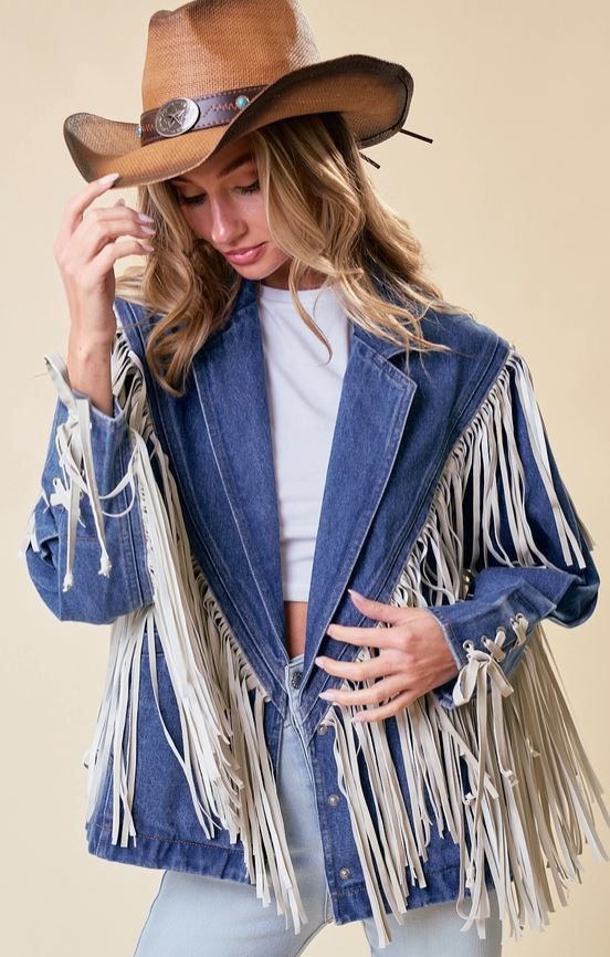 SAINTS & HEARTS Fringed Denim Jacket