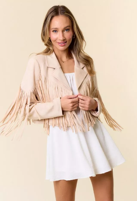 SAINTS & HEARTS Fringe Suedette Moto Jacket