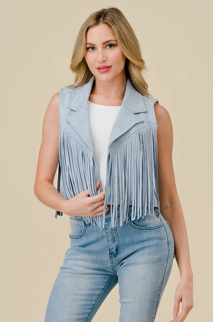 SAINTS & HEARTS Collared Suede Fringe Vest