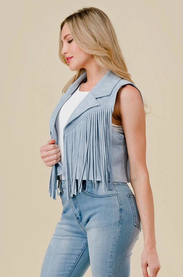 SAINTS & HEARTS Collared Suede Fringe Vest